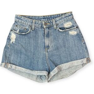 Carmar Distressed Cuffed Hi-Rise Mom Jean Shorts 26
